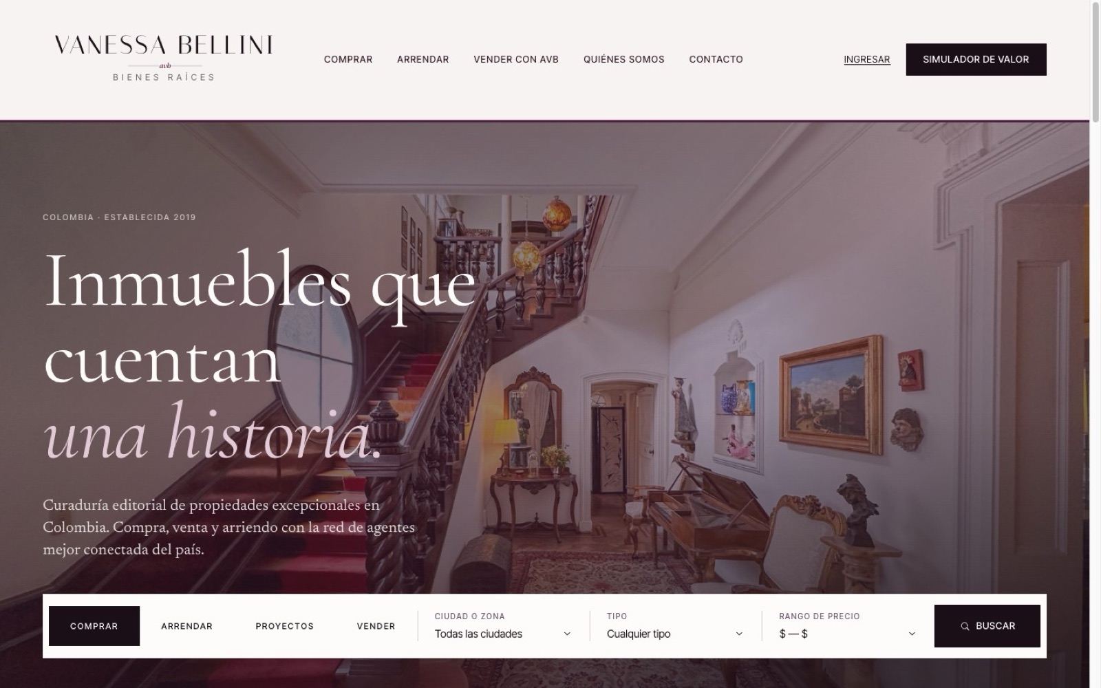 Vanessa Bellini — sitio de bienes raíces premium en Colombia